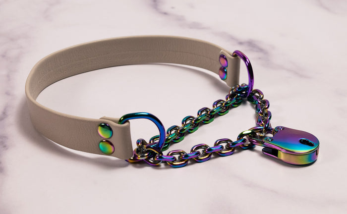 Rainbow & Mushroom Leather Locking Martingale Collar _ LIMITED _