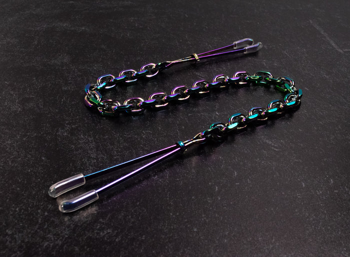 Rainbow Tweezer Nipple Clamps - 10" Chain