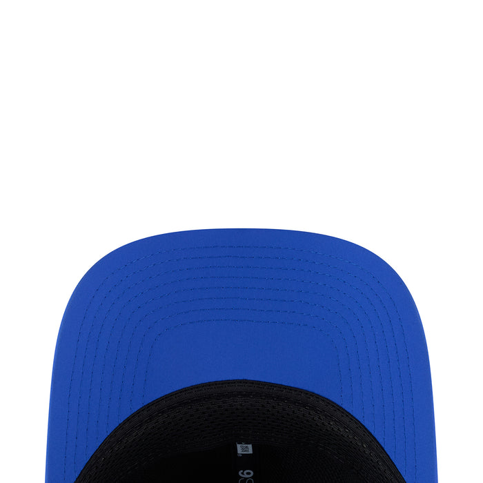 Blue cap interior opening with textured stitch detailing