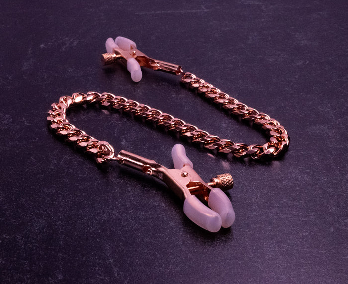 Rose Gold Clip Nipple Clamps - 10" Chain
