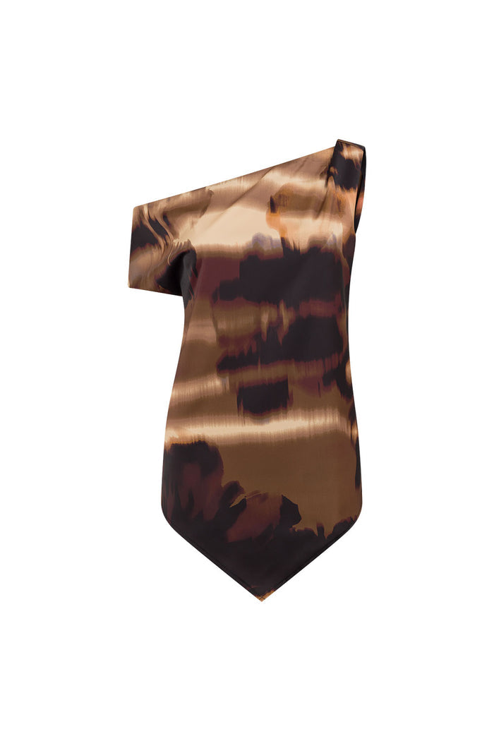 Brown Mirage Bloom Print Satin Saela Top