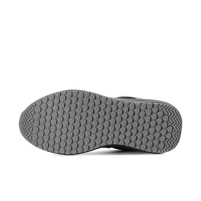Black womens sneaker outsole with rugged textured tread pattern