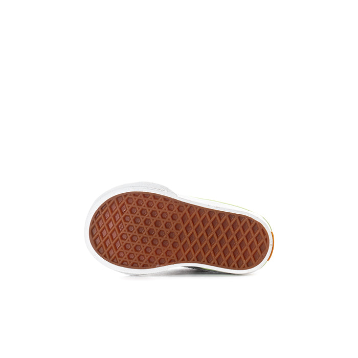 Rubber outsole for toddler high-top sneakers with textured tread and green edge