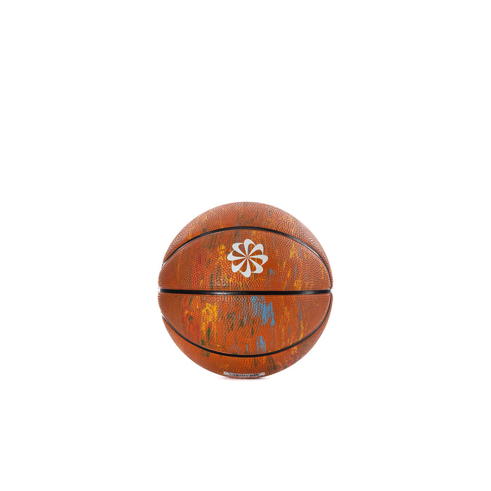 Amber mini basketball with white emblem and textured orange panels