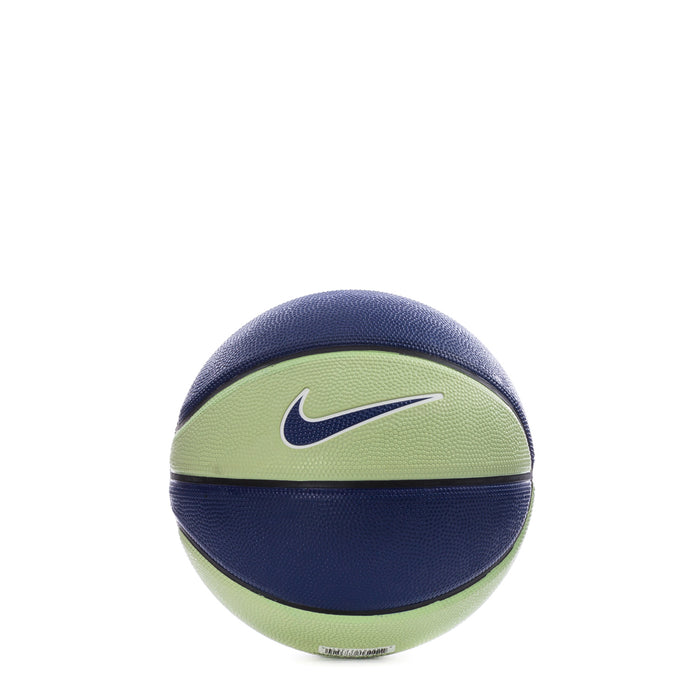 Mini basketball with light green and navy panels, swoosh logo on green panel