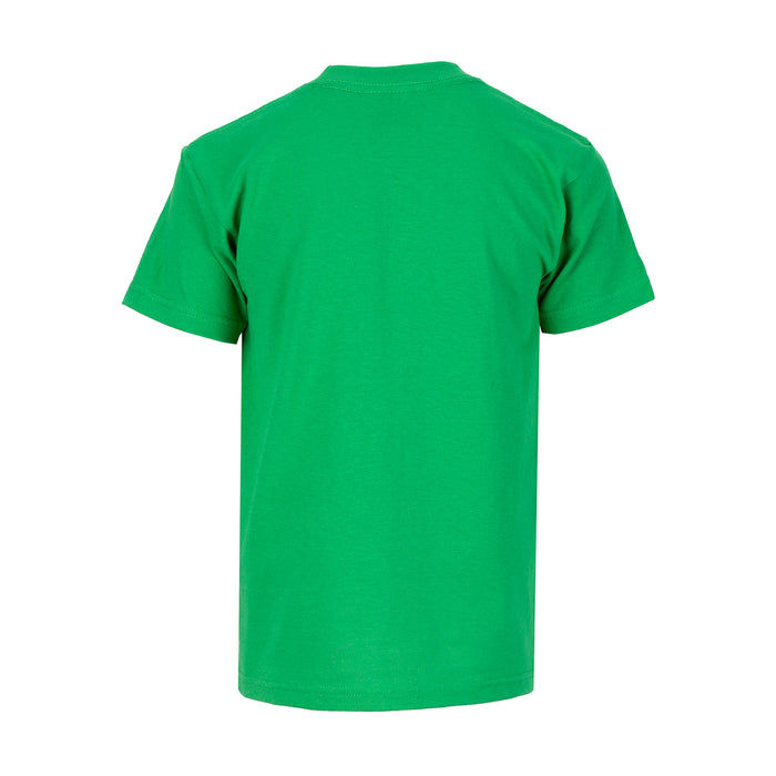 Youth Kelly Green crew neck T-shirt, short sleeves, back view.