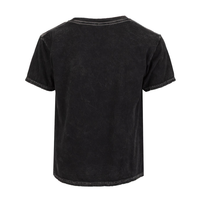 Youth black mineral wash T-shirt back view, plain short-sleeve crewneck