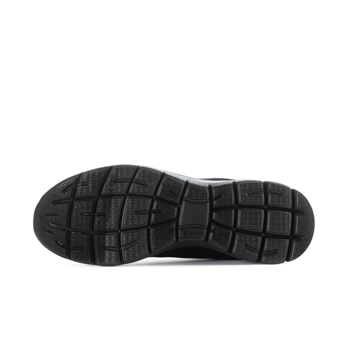 Black wide-fit Skechers sneaker outsole with grippy tread pattern