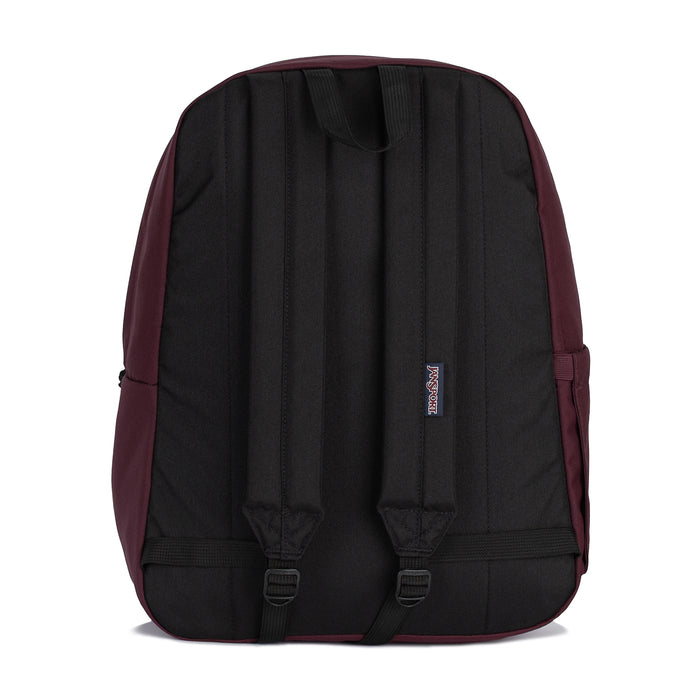 Maroon and black Jansport backpack back panel with padded straps