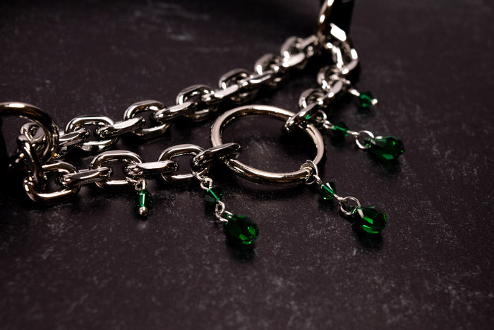 "Tears of Venus" - 12.5" - 15" Black Leather Forest Crystal Martingale Collar _ LIMITED _