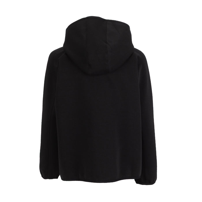 Youth black fleece full-zip hoodie with attached hood, back view