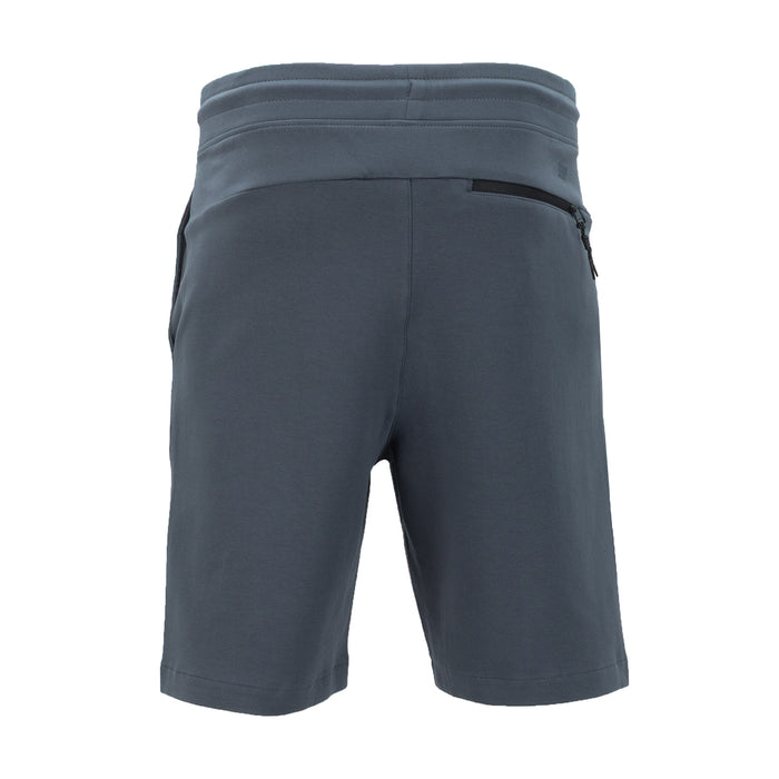 Men's dark blue knit short with elastic waistband and side seam panels