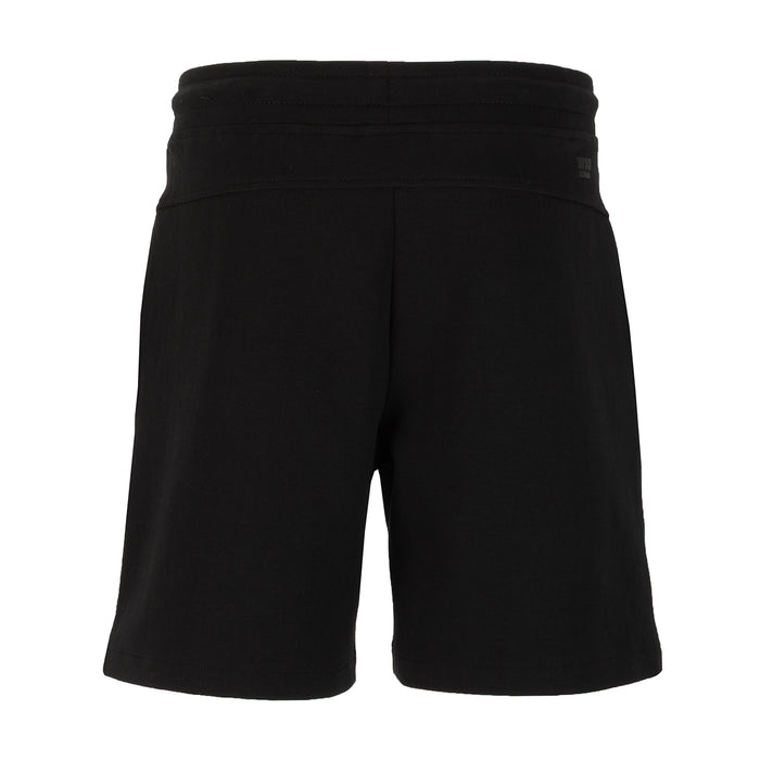 Youth black athletic shorts back view with elastic waistband