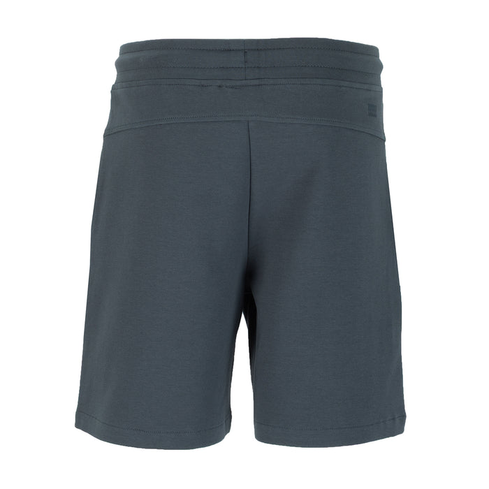 Youth dark blue shorts with elastic waistband, back view
