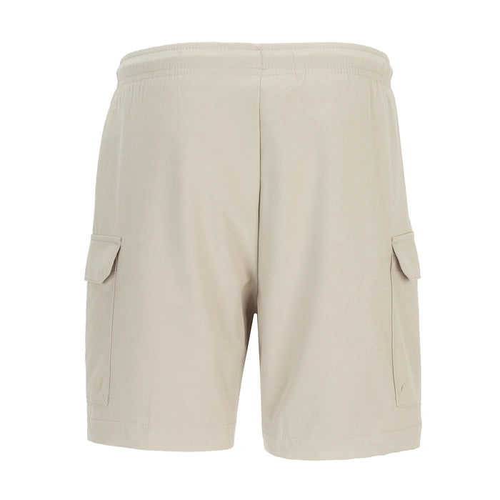 Youth woven cargo shorts in cashmere beige with elastic waistband and front cargo pockets