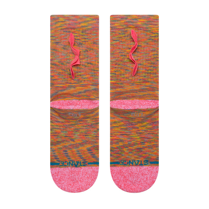 Youth crew socks with pink ribbed cuffs and pink silhouette graphic on front