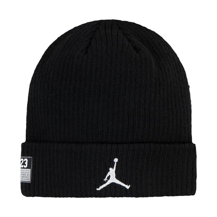 Black beanie with white Jumpman logo on front cuff