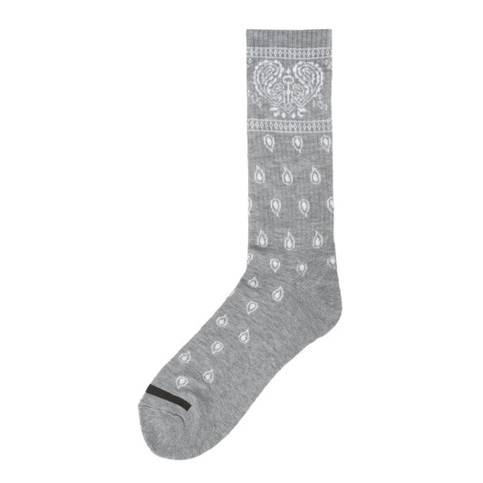 Medium crew socks in grey with white bandana print and ribbed cuff