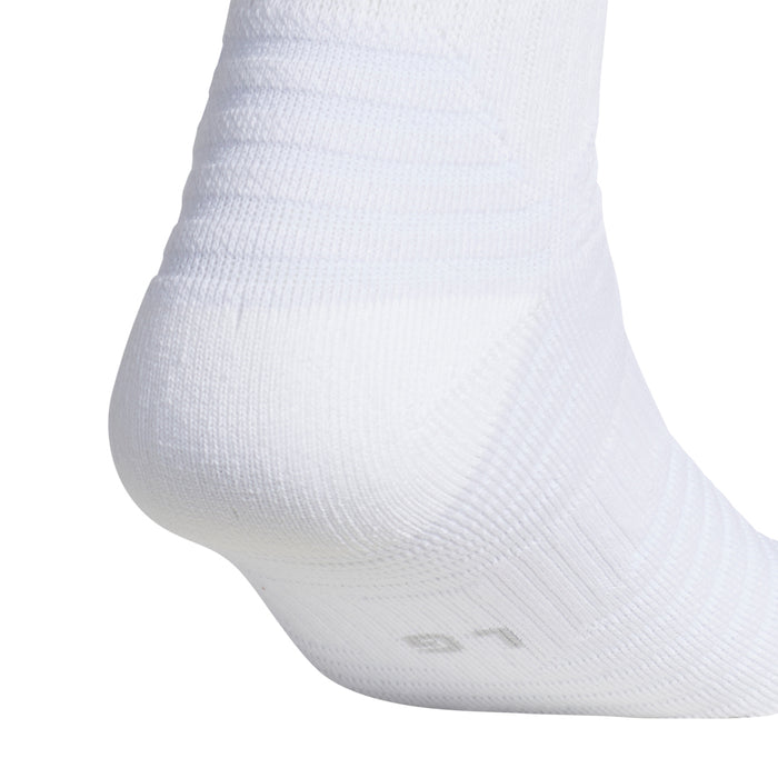 White crew sock with soft knit on foot and small logo near toe