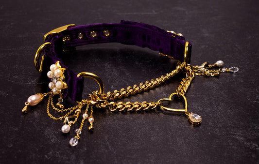 12" - 14.5" - "Velours Royal" - Rich Plum & Gold Luxury Martingale Collar