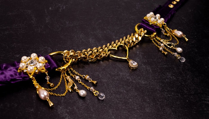 12" - 14.5" - "Velours Royal" - Rich Plum & Gold Luxury Martingale Collar