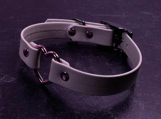 12" - 15" Gunmetal, Dusty Rose & Mushroom Leather Heart Collar _ LIMITED _