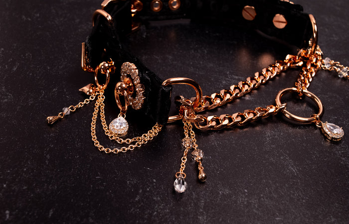 12.5" - 14.5" - "Crystal Bond" - Black & Rose Gold Luxury Martingale Collar