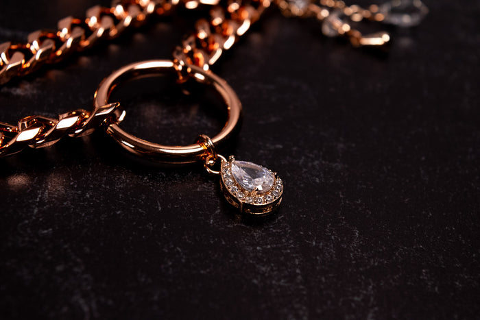 12.5" - 14.5" - "Crystal Bond" - Black & Rose Gold Luxury Martingale Collar