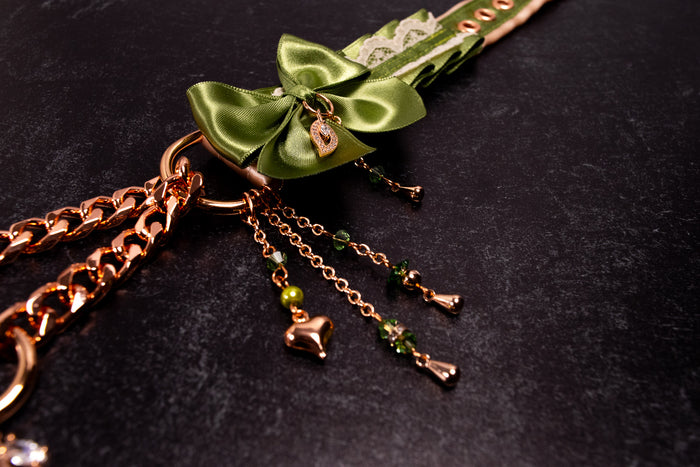 12.5" - 14.5" - "Verdant Fae" - Sage Green & Rose Gold Luxury Martingale Collar
