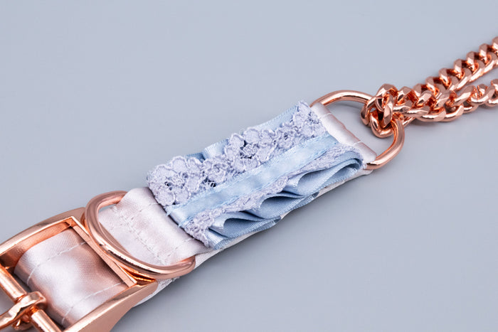 12.5" - 14.5" French Blue Lace Petite Heart Ring Martingale Collar