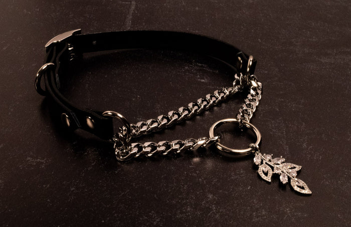 12.5" - 15" Black Leather Luxury Martingale Collar _ LIMITED _