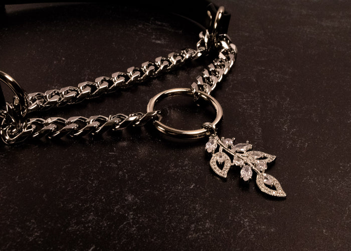 12.5" - 15" Black Leather Luxury Martingale Collar _ LIMITED _
