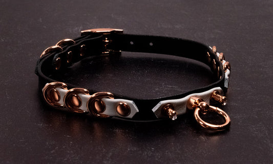 12.5" - 15" Black & Slate Leather & Rose Gold Collar _ LIMITED _