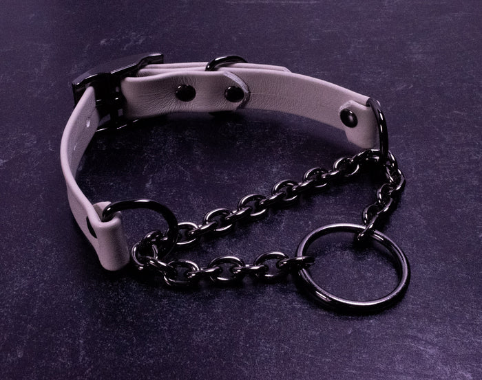 12.5" - 15" Gunmetal & Mushroom Leather Martingale Collar _ LIMITED _