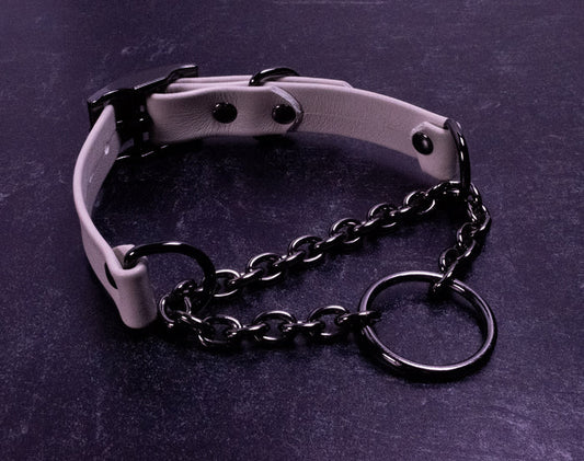 12.5" - 15" Gunmetal & Mushroom Leather Martingale Collar _ LIMITED _