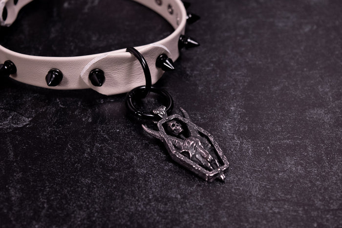 12.5" - 15" Spiked Matte Black & Mushroom Leather Collar _ LIMITED _