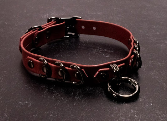 12.5" - 15" Wine Leather & Gunmetal Collar _ LIMITED _
