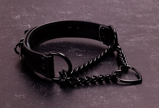 12.5" - 15.5" All Black Leather Martingale Collar _ LIMITED _