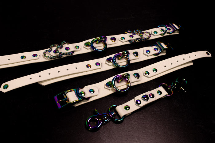 12.5" - 15.5" White & Rainbow Heart Collar _ LIMITED _