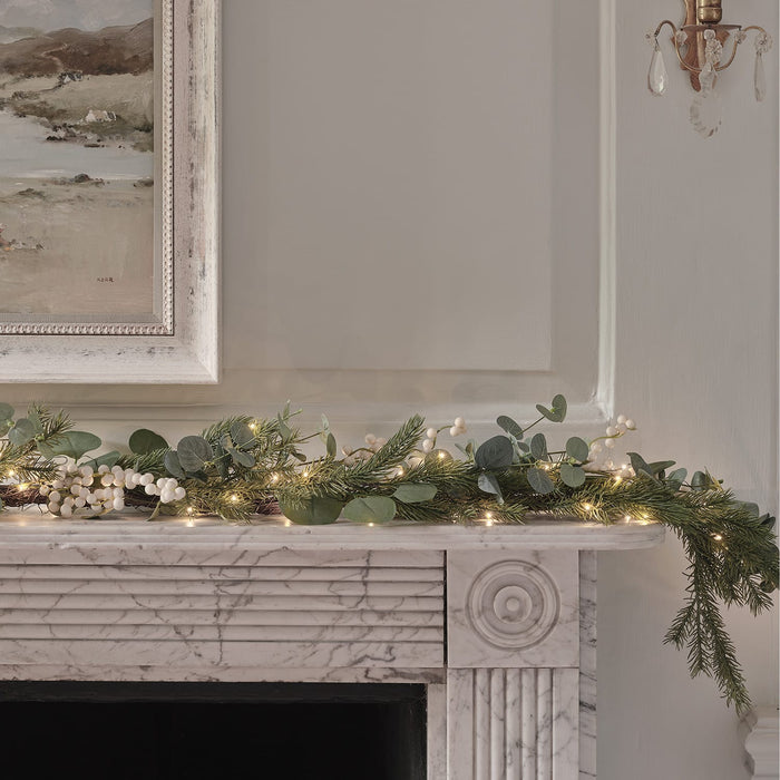 1.5m Pre Lit Eucalyptus & White Berry Christmas Garland
