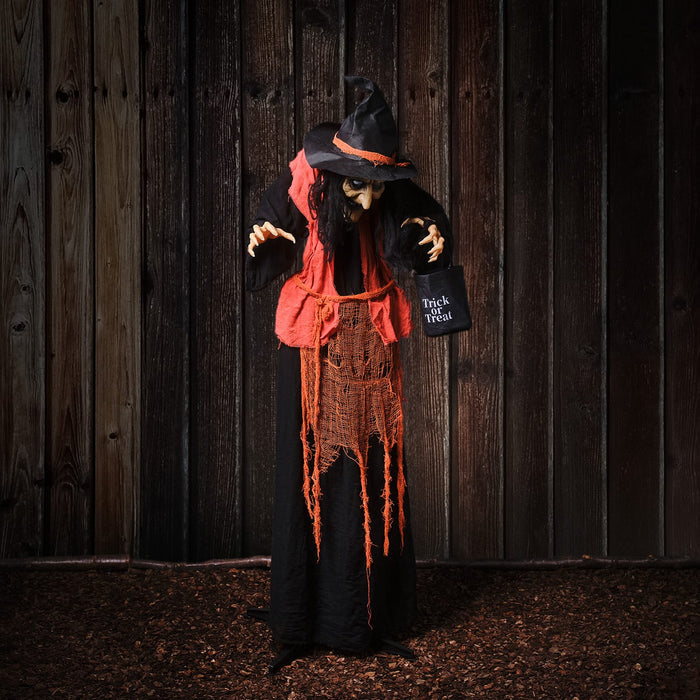 1.6m Animated Witch with Candy Bag Halloween Decoration