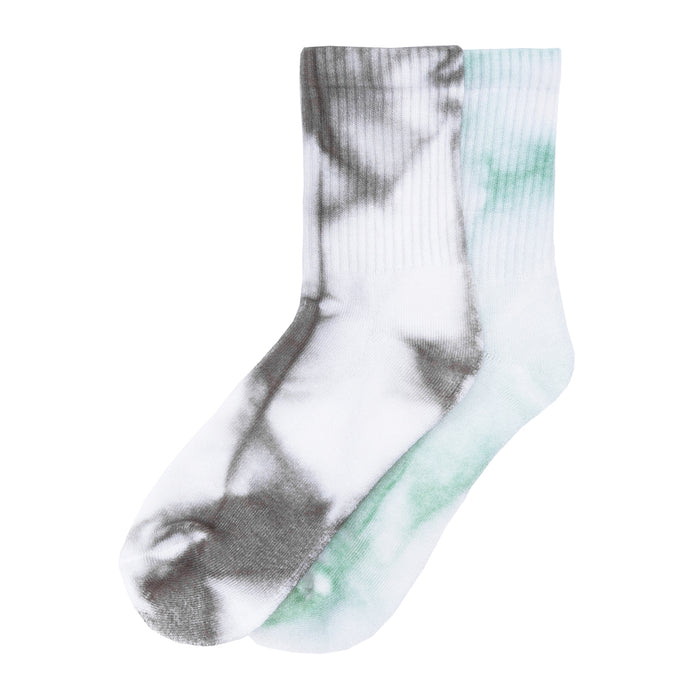 2-pack tie-dye crew socks, white with gray and light aqua sections