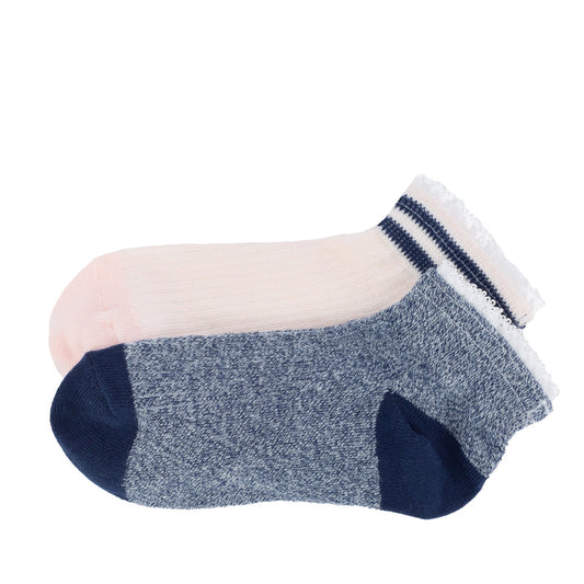 2-pack marl anklet socks with lace trim, pink and heather gray