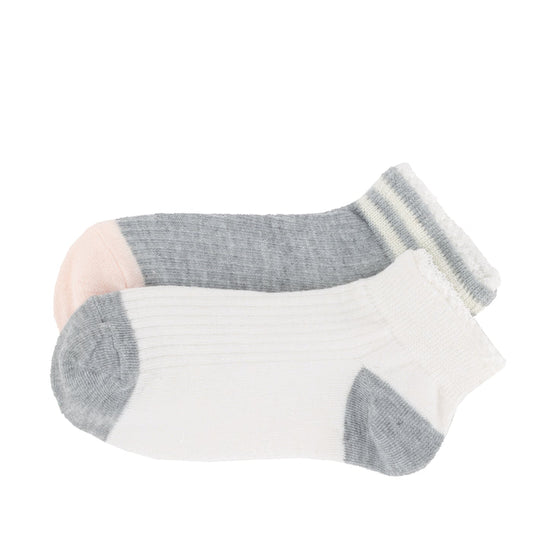 2-pack x-small marl anklets with lace trim, white and heather gray stripe cuffs