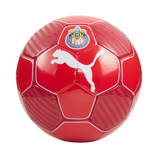 Red mini soccer ball with Chivas crest and white Puma logo