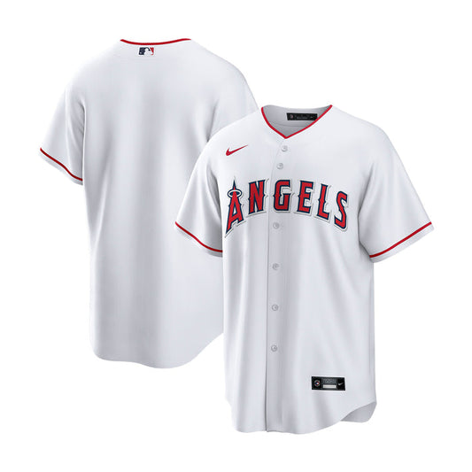Men's Los Angeles Angels white home replica baseball jersey, front with stitched logo