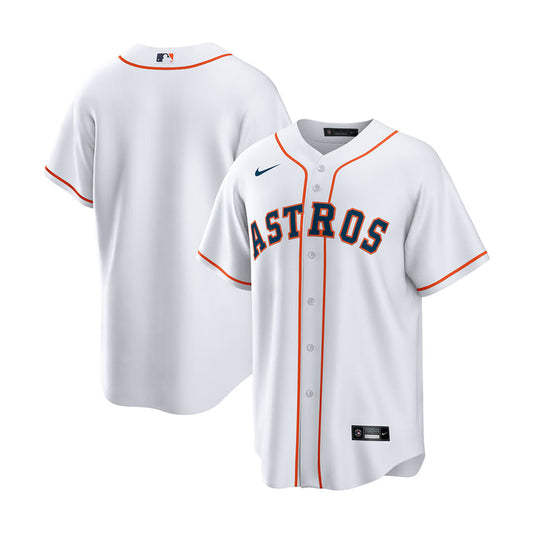 Men's Astros replica home jersey in white with orange piping and button front