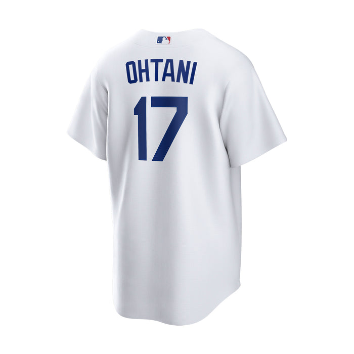 Men's white Dodgers Ohtani replica jersey, blue 17 on back