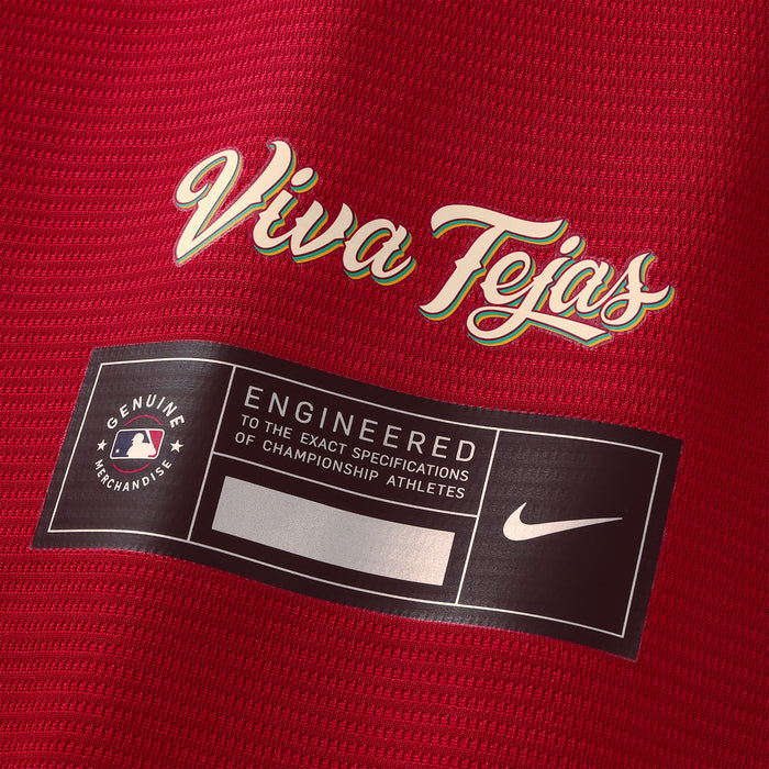 Red jersey patch: 'Viva Tejas' script, engineered label and Nike swoosh