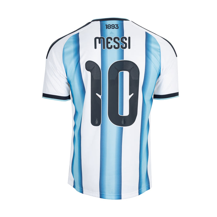 Back view mens soccer jersey with vertical stripes, MESSI 10, 1993